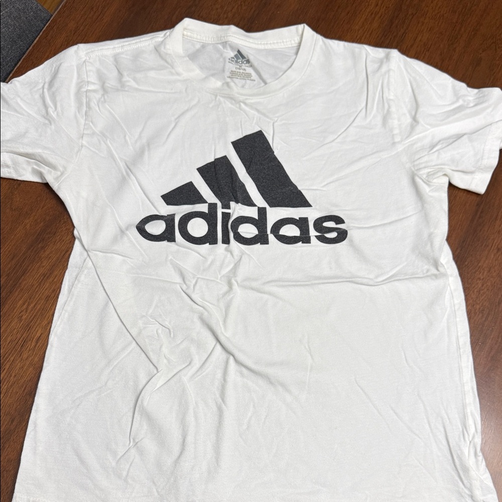 Adidas youth White and Black Logo Tee-M